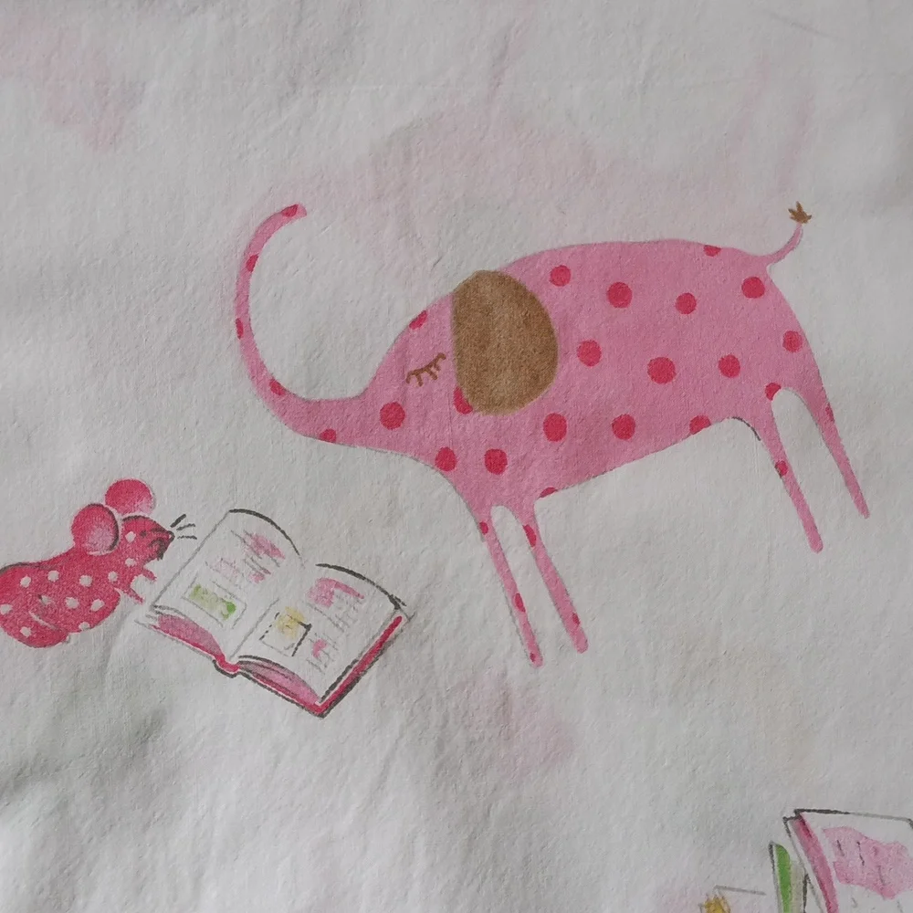 Pottery Barn Twin Bookworm Whimsical Animal Print Flat Sheet *FLAWS*